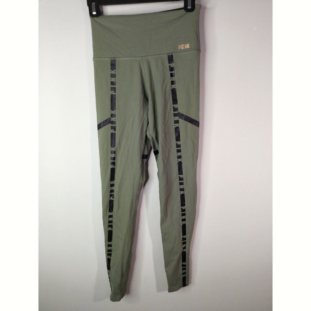 Pink Victoria’s Secret Ultimate Olive Green Striped Logo Leggings Sports Size XS